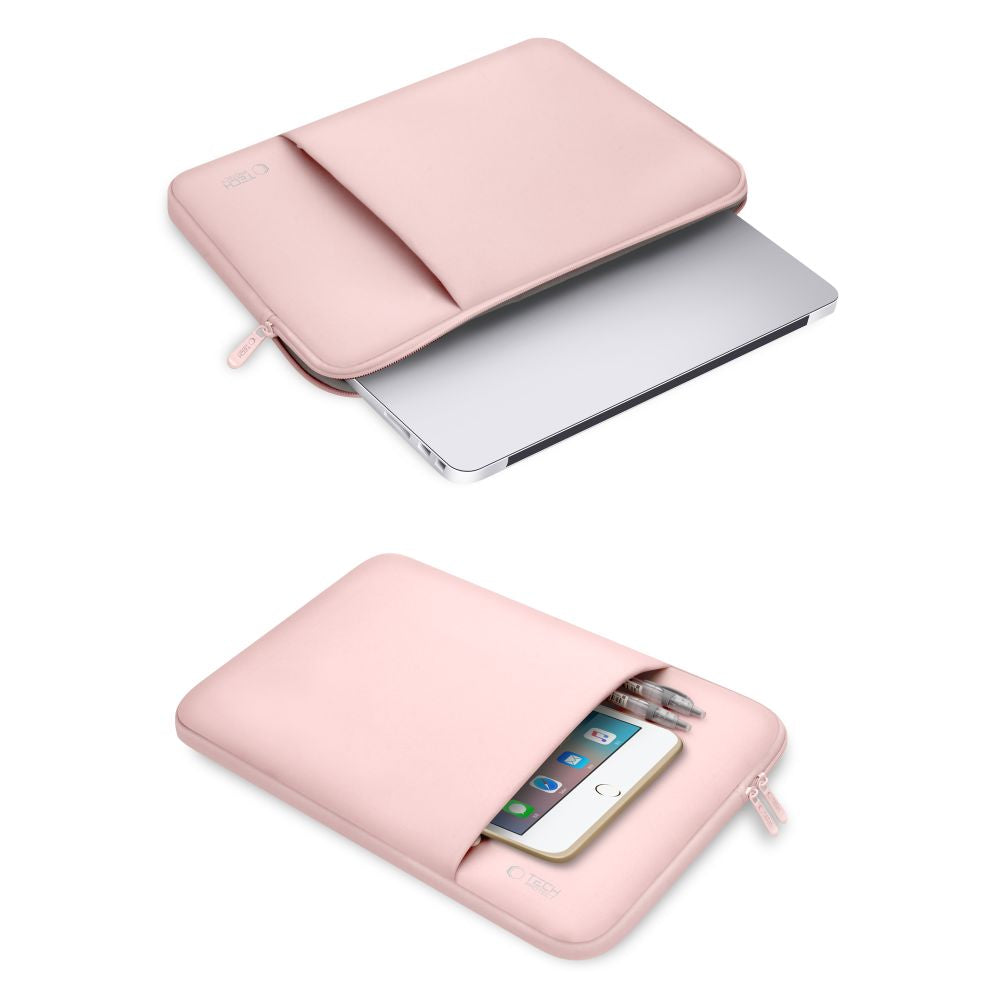 Tech-Protect Neopren Schutzhülle in Rosa für 13" Laptop mit zusätzlichem Fach, ideal für professionellen Schutz und stilvollen Transport.