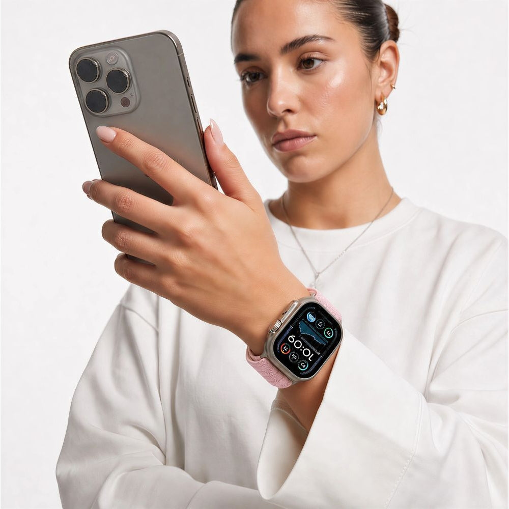 Nylon Armband für Apple Watch 8 / 9 / 10 / 11 / SE / Ultra (44 / 45 / 46 / 49 mm) Tech-Protect, Rosa