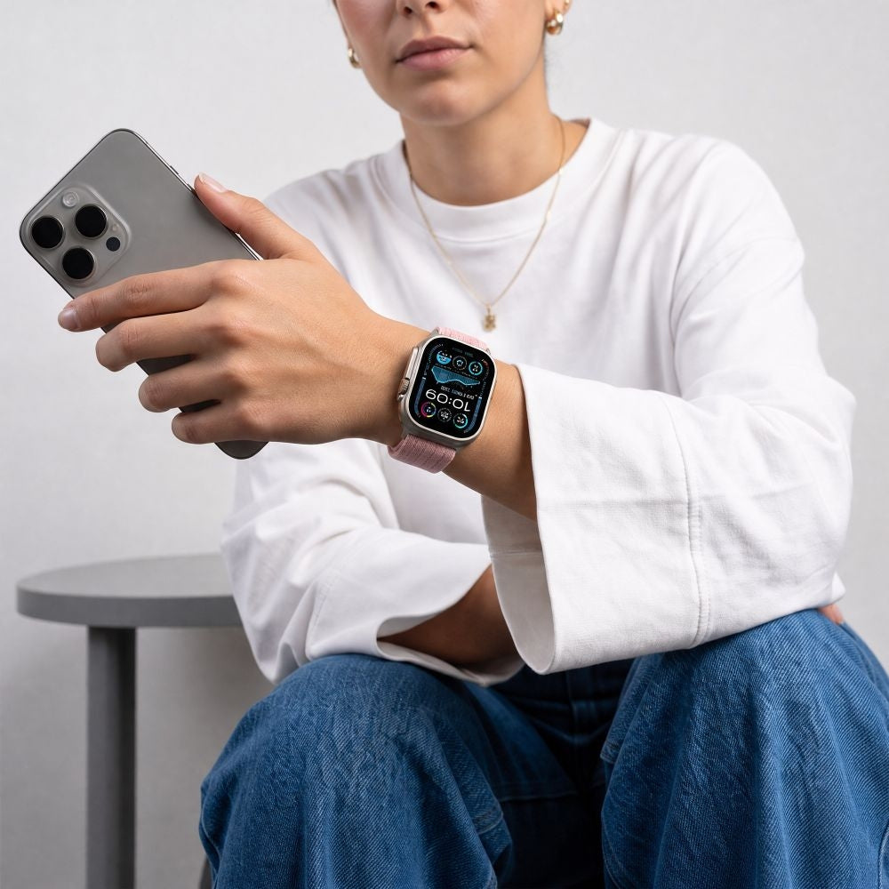 Nylon Armband für Apple Watch 8 / 9 / 10 / 11 / SE / Ultra (44 / 45 / 46 / 49 mm) Tech-Protect, Rosa