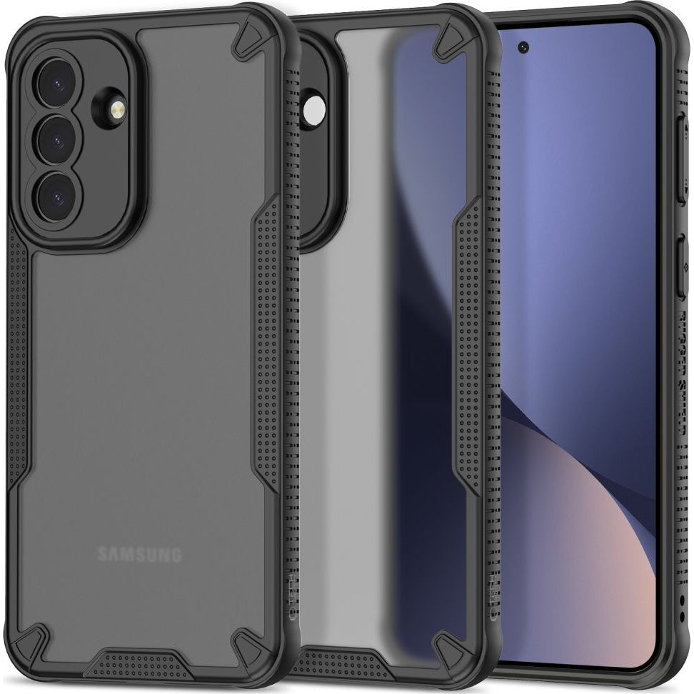 Handyhülle für Samsung Galaxy A57 5G, Tech-Protect Rugged Shield, mattes Rauchfarben mit schwarzem Rahmen