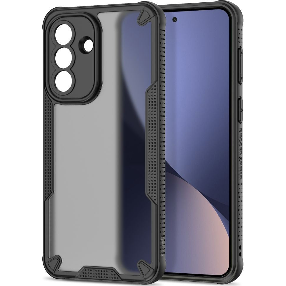 Handyhülle für Samsung Galaxy A57 5G, Tech-Protect Rugged Shield, mattes Rauchfarben mit schwarzem Rahmen