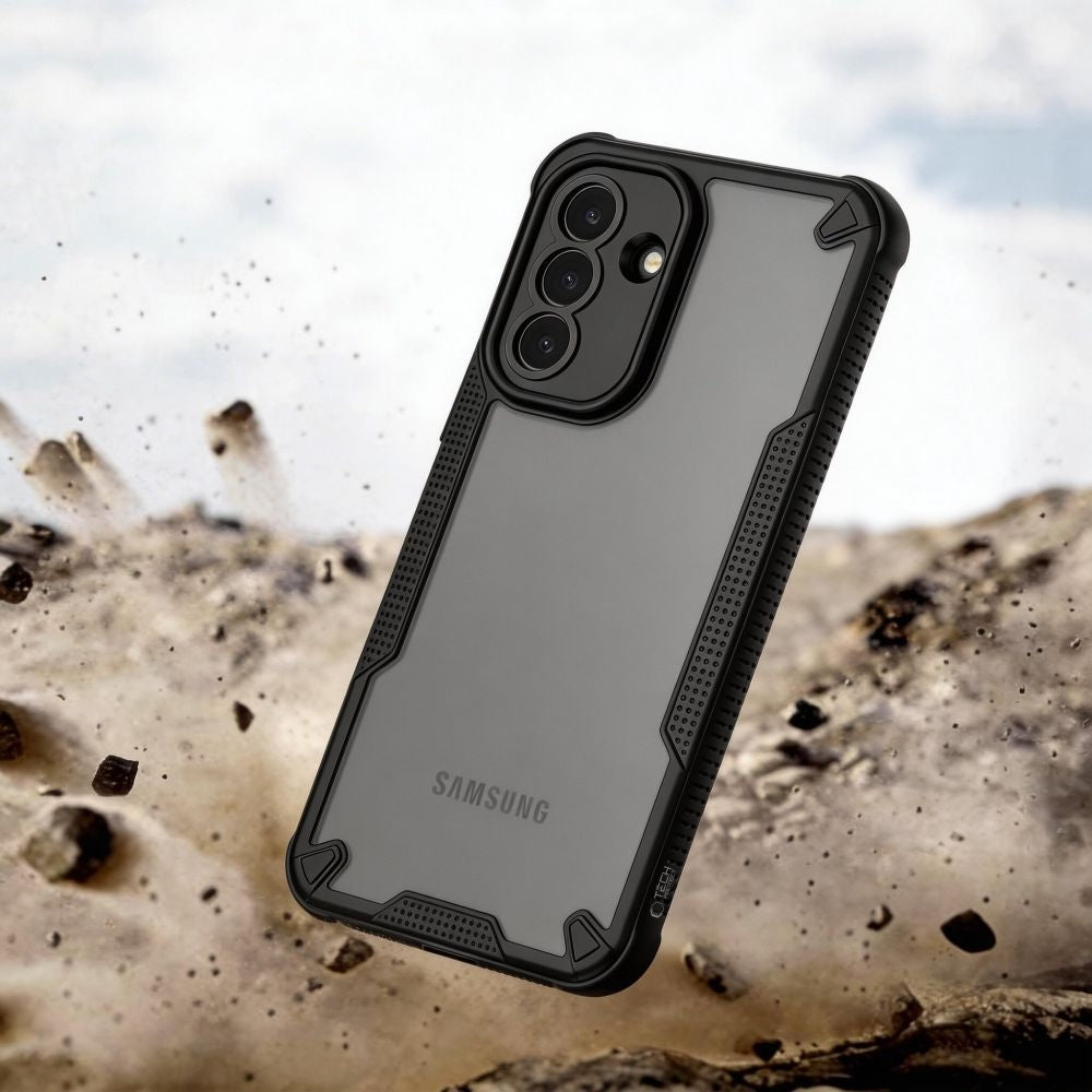 Handyhülle für Samsung Galaxy A57 5G, Tech-Protect Rugged Shield, mattes Rauchfarben mit schwarzem Rahmen