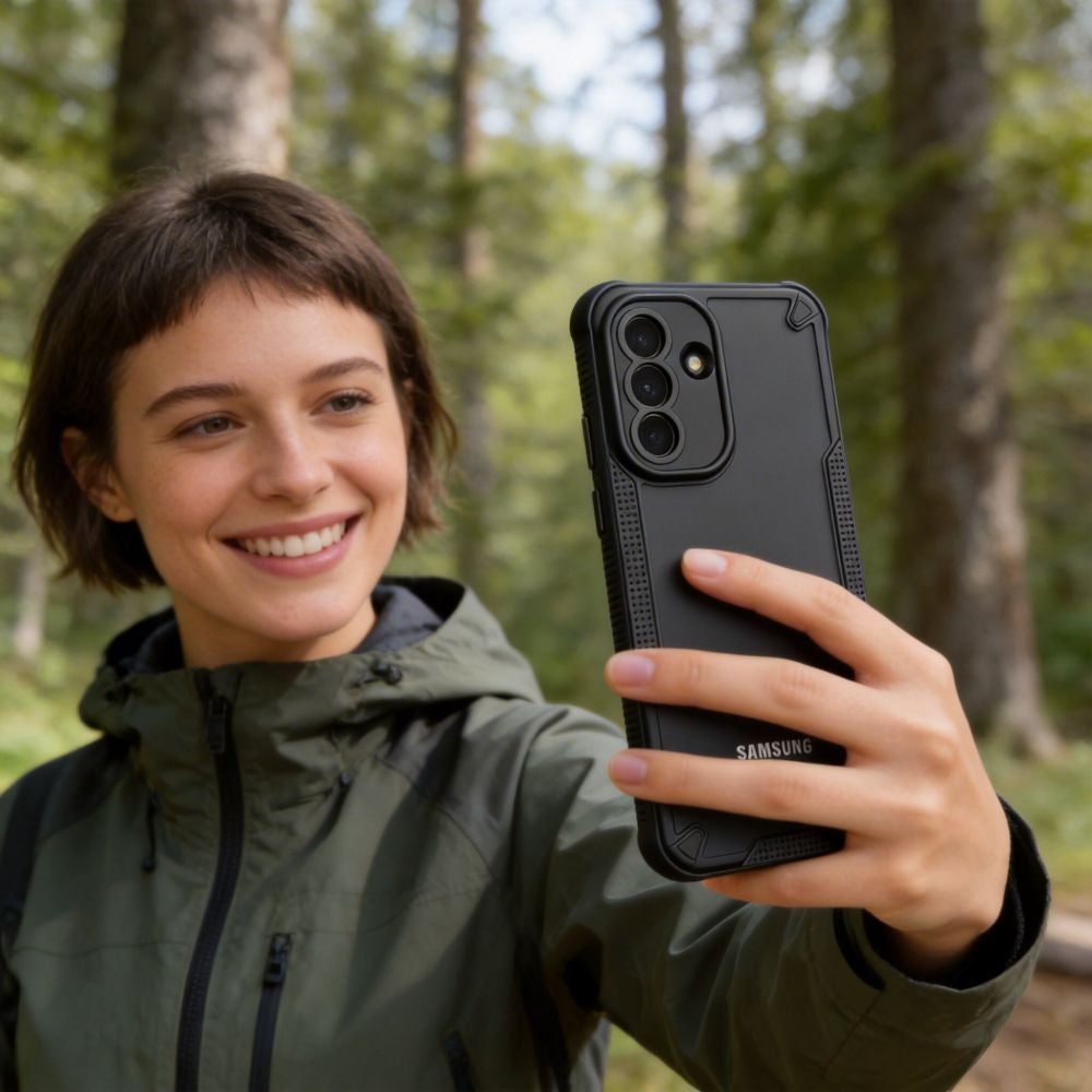 Handyhülle für Samsung Galaxy A57 5G, Tech-Protect Rugged Shield, mattes Rauchfarben mit schwarzem Rahmen