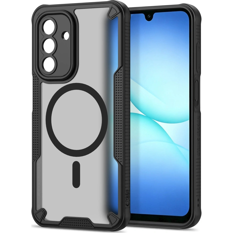Handyhülle für Galaxy A26 / A18 / A17 5G / 4G, Tech-Protect Rugged Shield MagSafe, mattes Rauchfarben mit schwarzem Rahmen