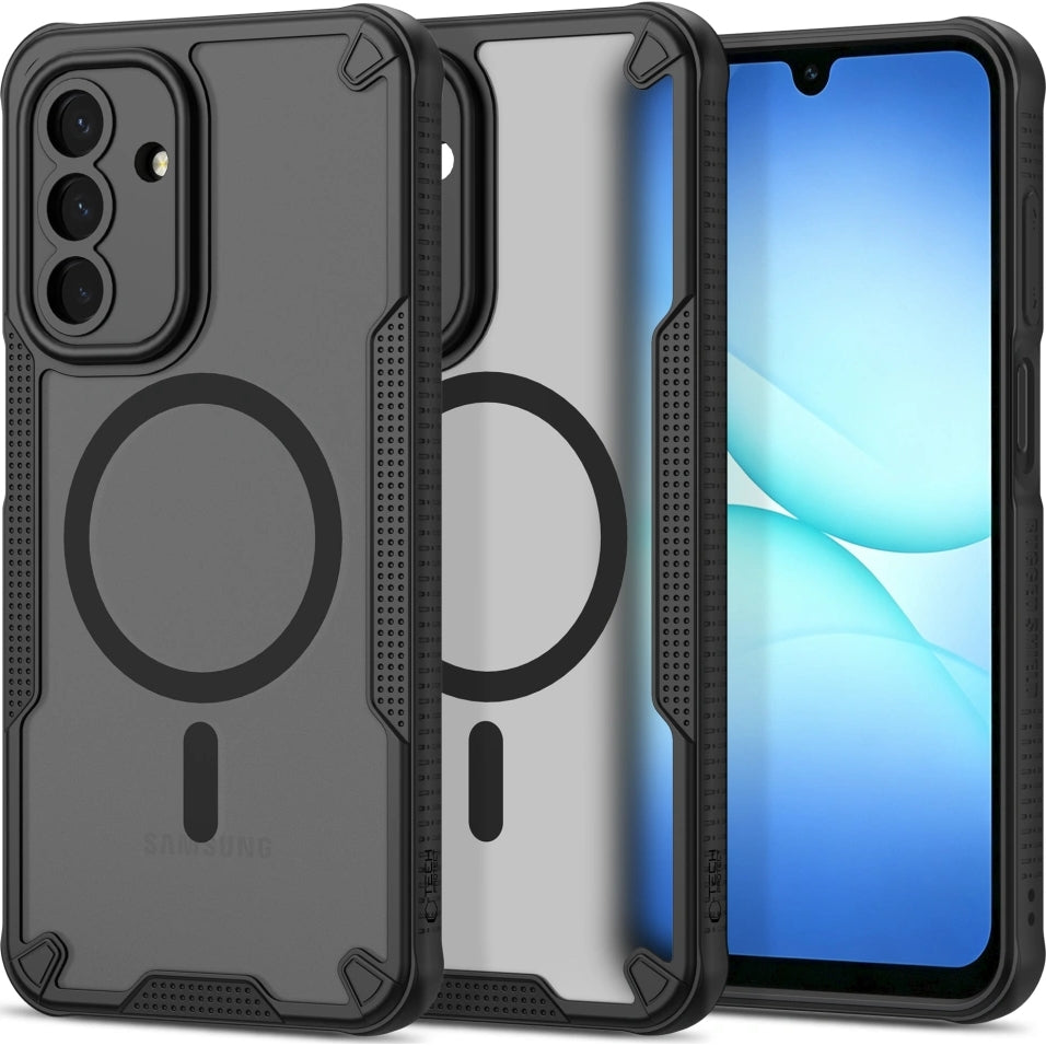 Handyhülle für Galaxy A26 / A18 / A17 5G / 4G, Tech-Protect Rugged Shield MagSafe, mattes Rauchfarben mit schwarzem Rahmen