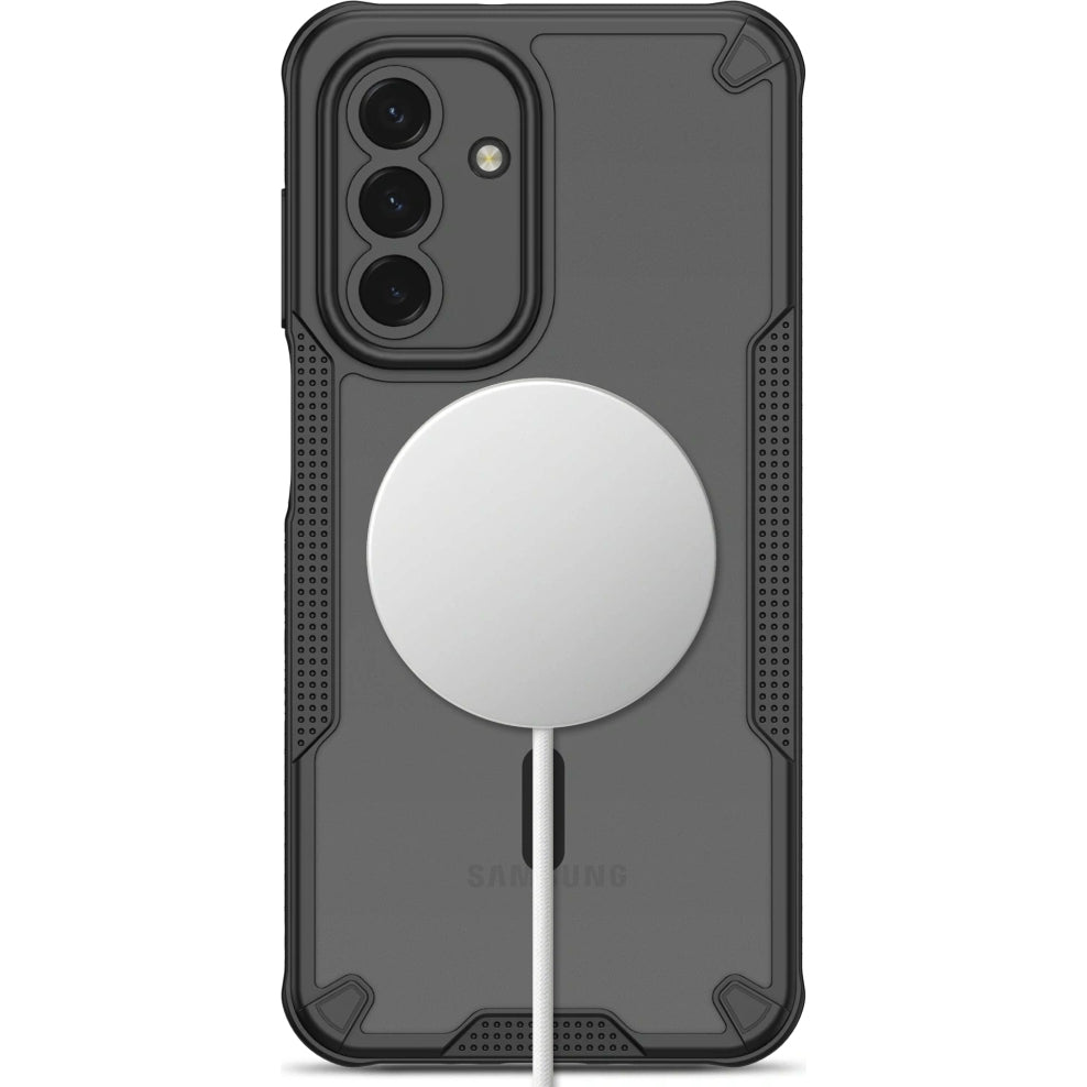 Handyhülle für Galaxy A26 / A18 / A17 5G / 4G, Tech-Protect Rugged Shield MagSafe, mattes Rauchfarben mit schwarzem Rahmen