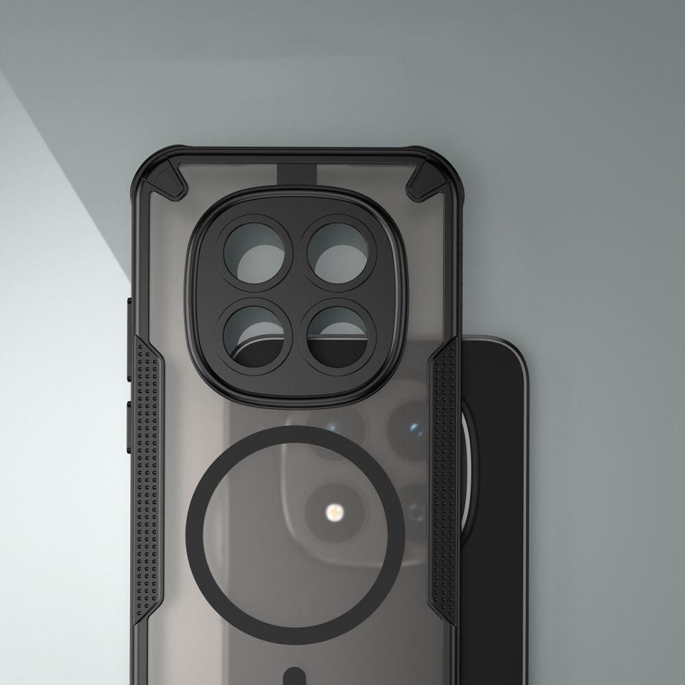 Handyhülle für Xiaomi Redmi Note 15 Pro+ Plus 5G, Tech-Protect Rugged Shield MagSafe, mattes Rauchfarben mit schwarzem Rahmen