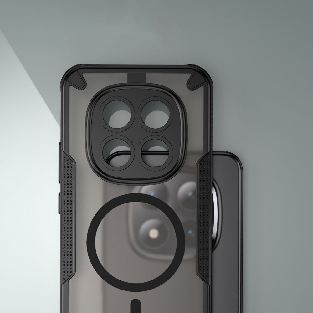 Handyhülle für Xiaomi Redmi Note 15 Pro 5G, Tech-Protect Rugged Shield MagSafe, mattes Rauchfarben mit schwarzem Rahmen