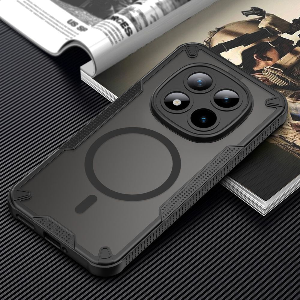 Handyhülle für Xiaomi Redmi Note 15 Pro 5G, Tech-Protect Rugged Shield MagSafe, mattes Rauchfarben mit schwarzem Rahmen