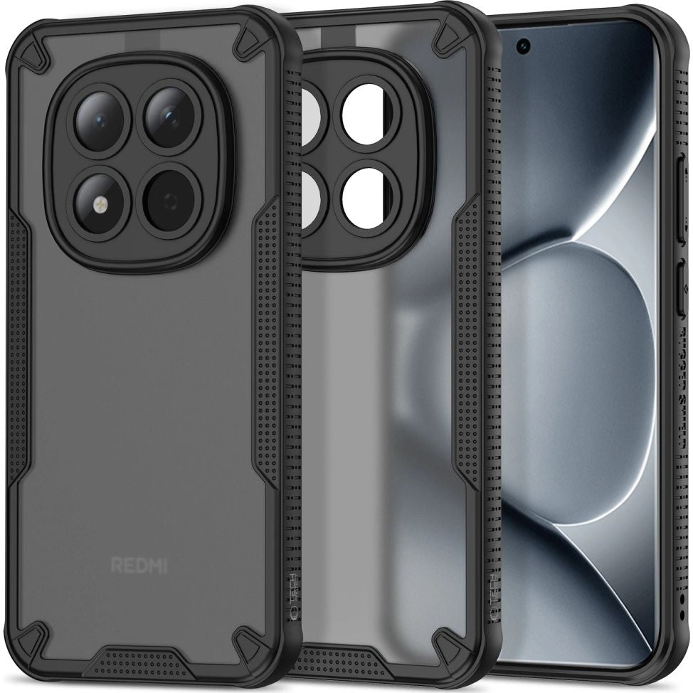 Handyhülle für Xiaomi Redmi Note 15 Pro Plus 5G / POCO M8 Pro 5G, Tech-Protect Rugged Shield, mattes Rauchfarben mit schwarzem Rahmen