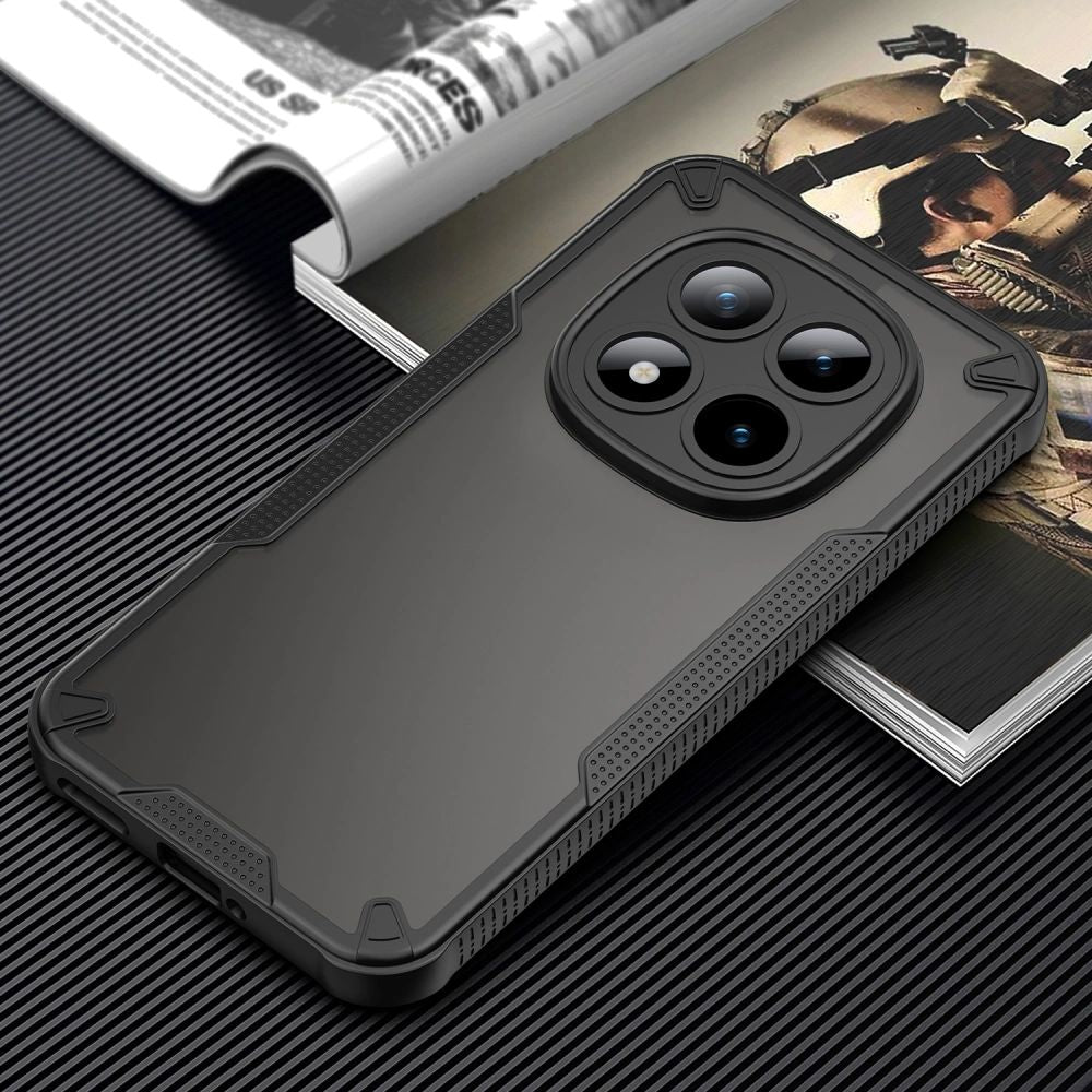 Handyhülle für Xiaomi Redmi Note 15 Pro Plus 5G / POCO M8 Pro 5G, Tech-Protect Rugged Shield, mattes Rauchfarben mit schwarzem Rahmen