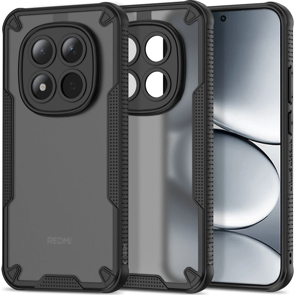 Handyhülle für Xiaomi Redmi Note 15 Pro 5G, Tech-Protect Rugged Shield, mattes Rauchfarben mit schwarzem Rahmen