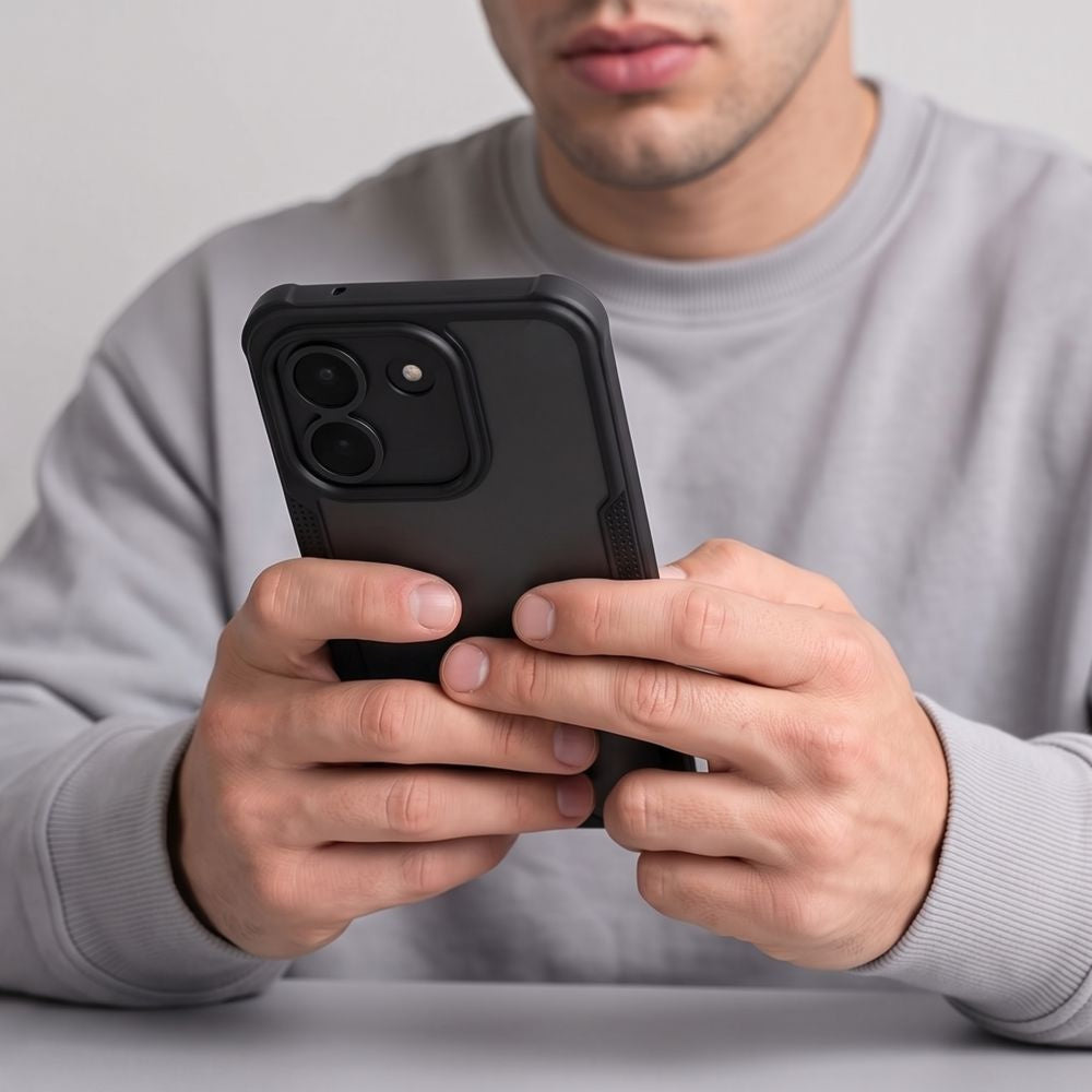 Handyhülle für Xiaomi Redmi Note 17 Pro Max 5G, Tech-Protect Rugged Shield, mattes Rauchfarben mit schwarzem Rahmen (7/7)