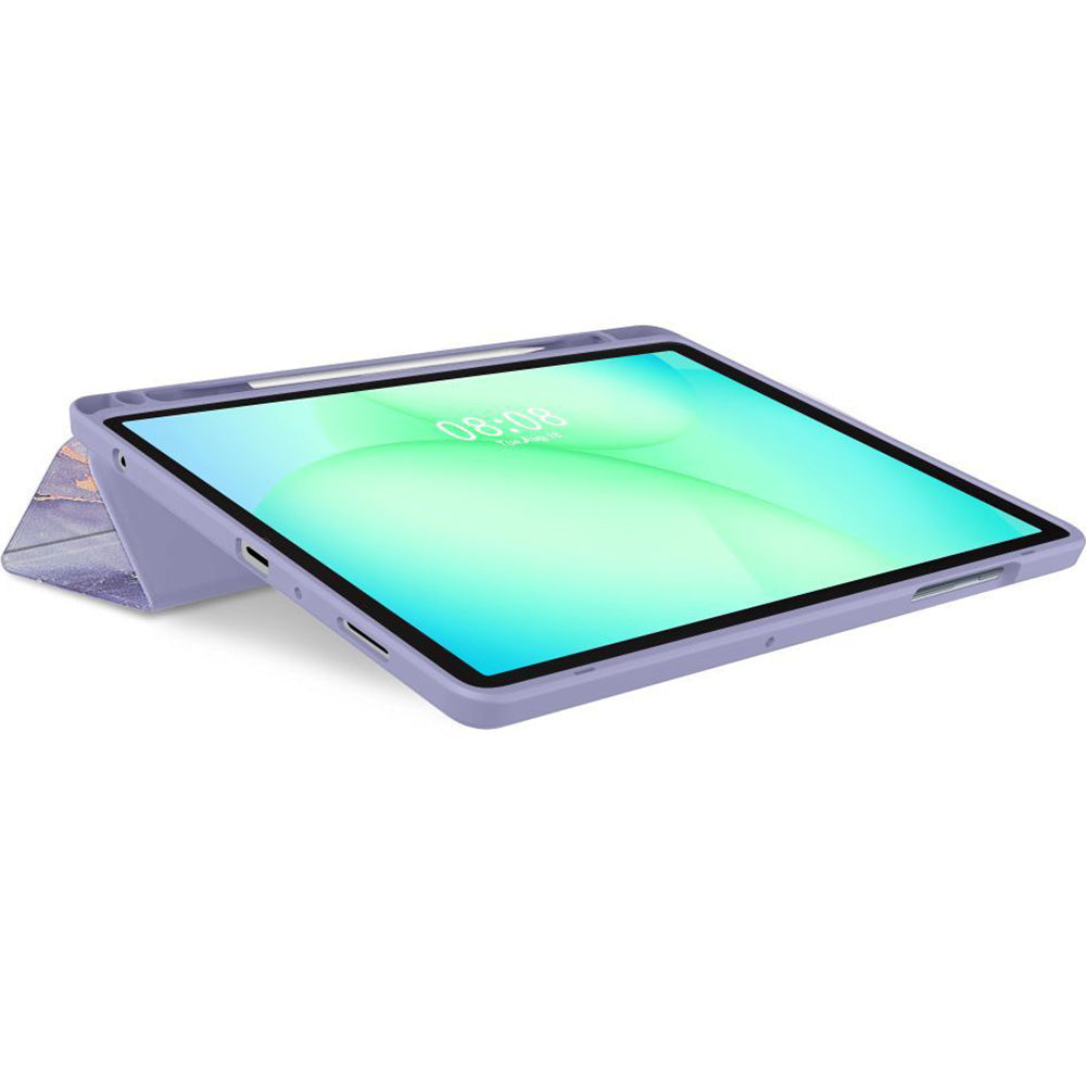 Schutzhülle mit Klappe für Galaxy Tab A11 Plus / A9 Plus, Tech-Protect SC Pen Hybrid, Violett mit Marmormuster