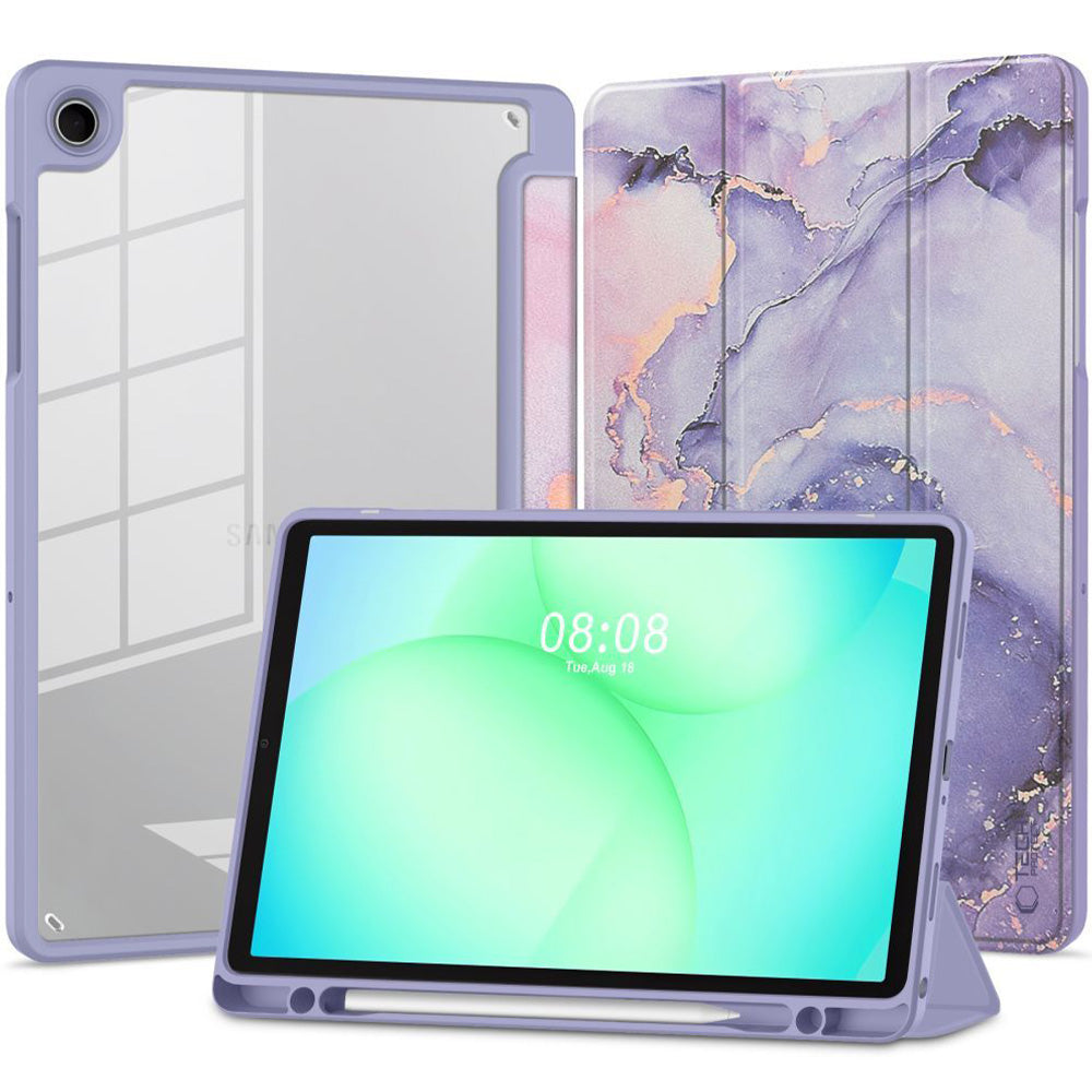 Schutzhülle mit Klappe für Galaxy Tab A11 / Tab A9, Tech-Protect SC Pen Hybrid, Violett mit Marmormuster