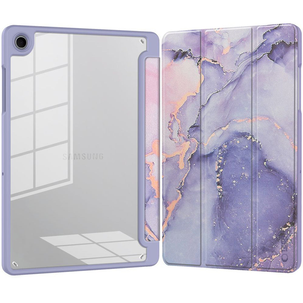Schutzhülle mit Klappe für Galaxy Tab A11 / Tab A9, Tech-Protect SC Pen Hybrid, Violett mit Marmormuster