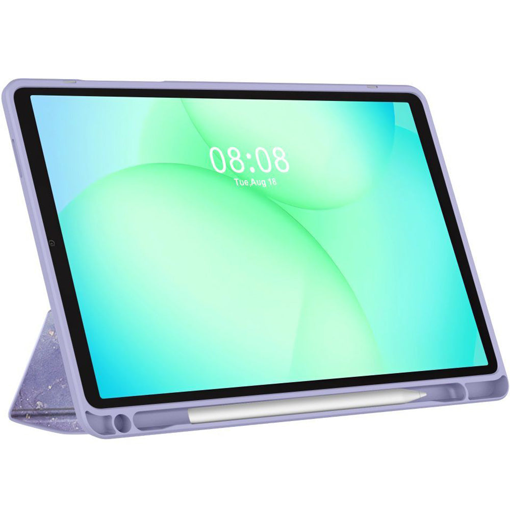 Schutzhülle mit Klappe für Galaxy Tab A11 / Tab A9, Tech-Protect SC Pen Hybrid, Violett mit Marmormuster