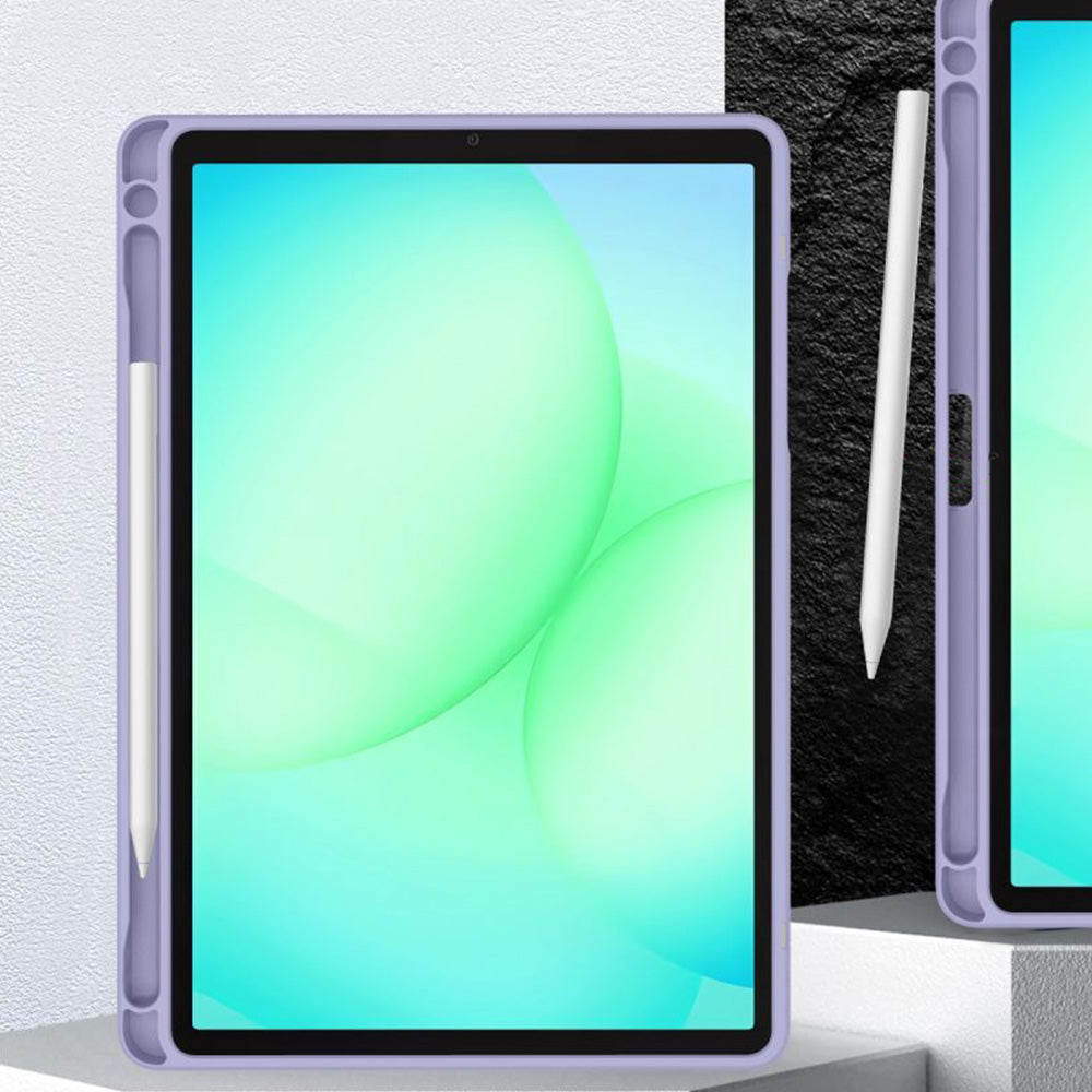 Schutzhülle mit Klappe für Galaxy Tab A11 / Tab A9, Tech-Protect SC Pen Hybrid, Violett mit Marmormuster