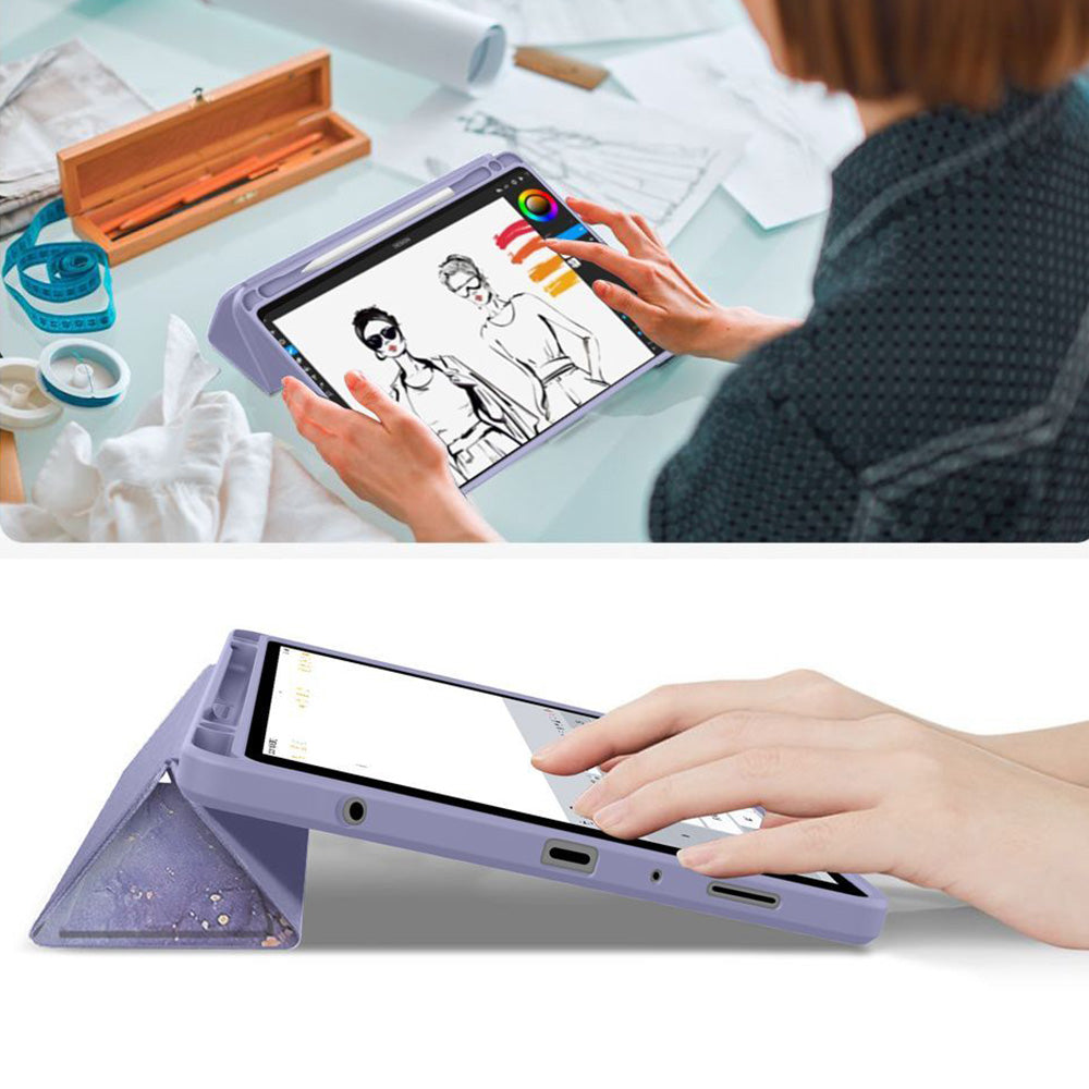 Schutzhülle mit Klappe für Galaxy Tab A11 / Tab A9, Tech-Protect SC Pen Hybrid, Violett mit Marmormuster