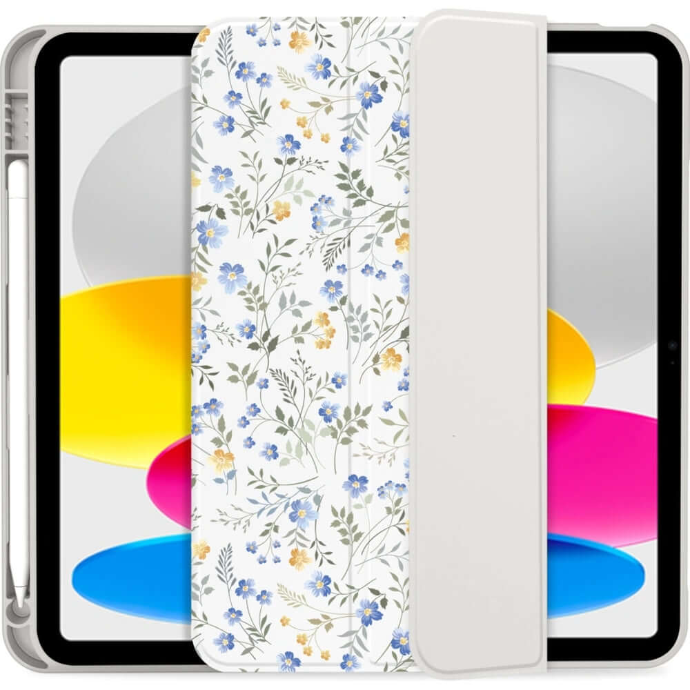 Schutzhülle für iPad 11" (A16) 2025, iPad 10,9" 10 gen. 2022, Tech-Protect SC Pen, Weiß mit floralem Muster