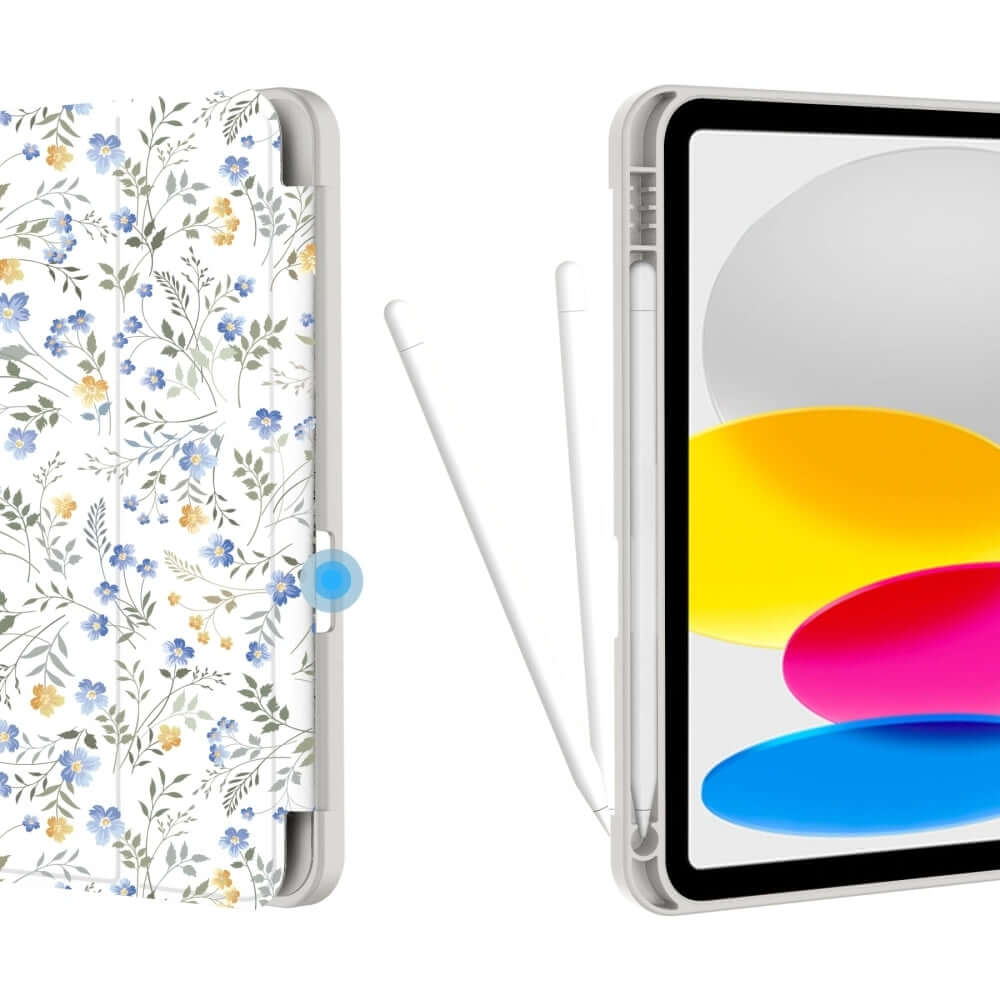 Schutzhülle für iPad 11" (A16) 2025, iPad 10,9" 10 gen. 2022, Tech-Protect SC Pen, Weiß mit floralem Muster