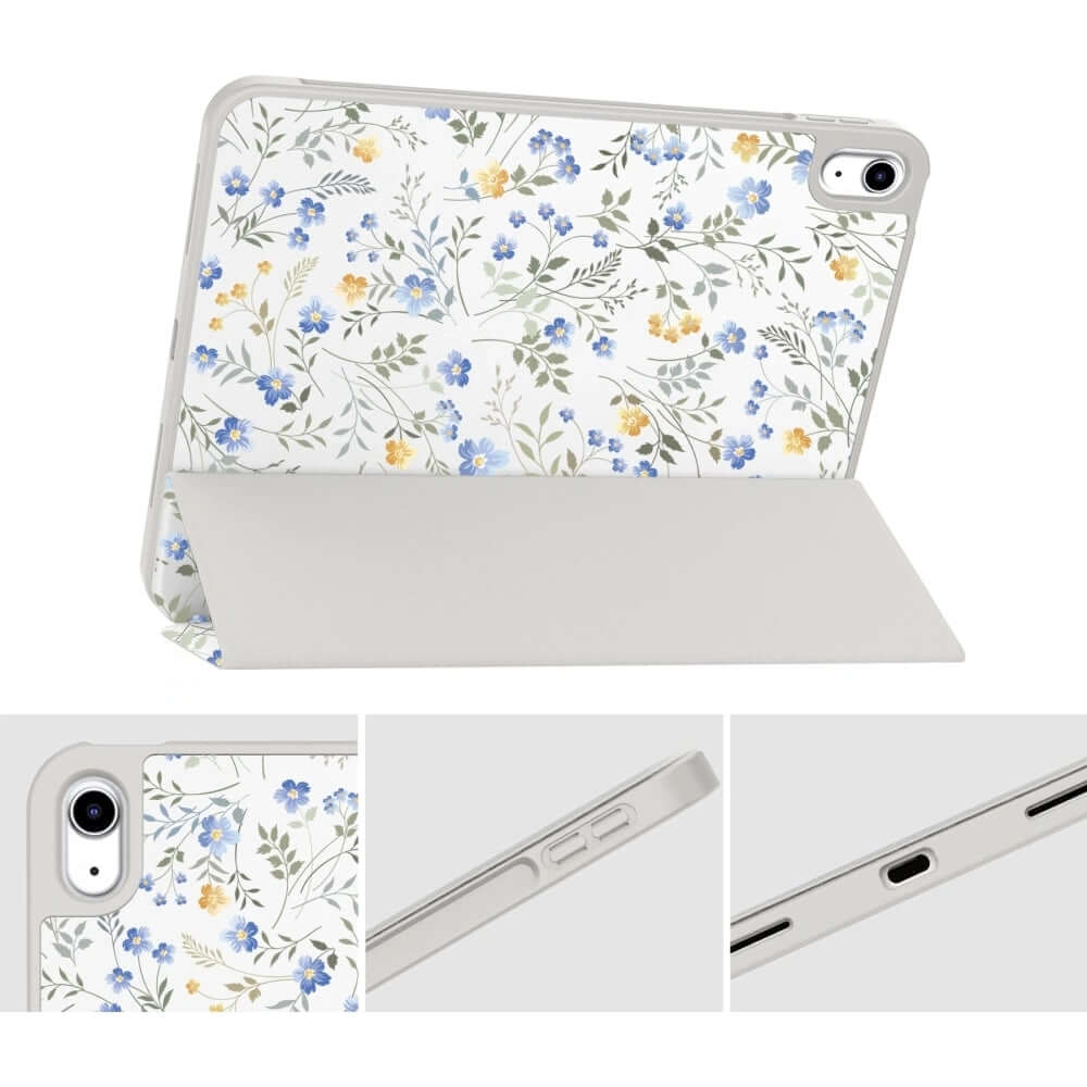Schutzhülle für iPad 11" (A16) 2025, iPad 10,9" 10 gen. 2022, Tech-Protect SC Pen, Weiß mit floralem Muster