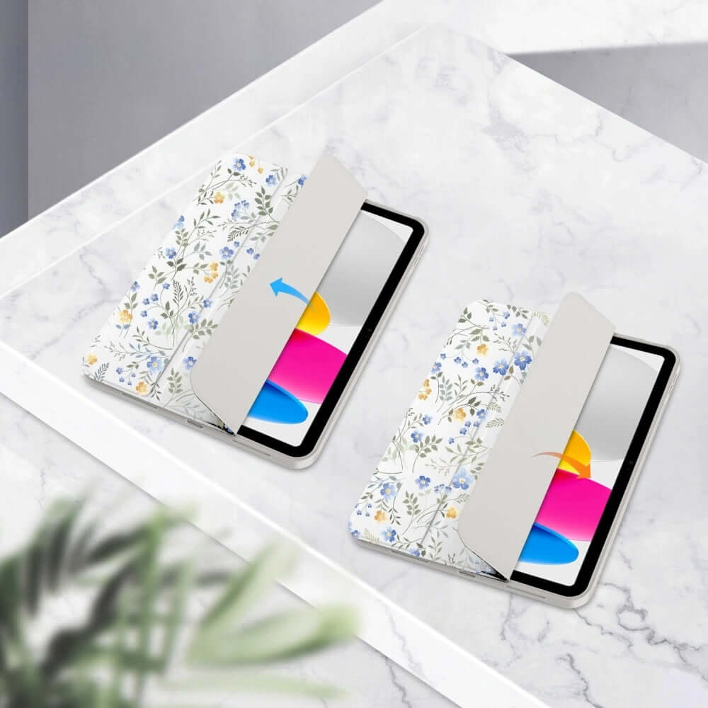 Schutzhülle für iPad 11" (A16) 2025, iPad 10,9" 10 gen. 2022, Tech-Protect SC Pen, Weiß mit floralem Muster
