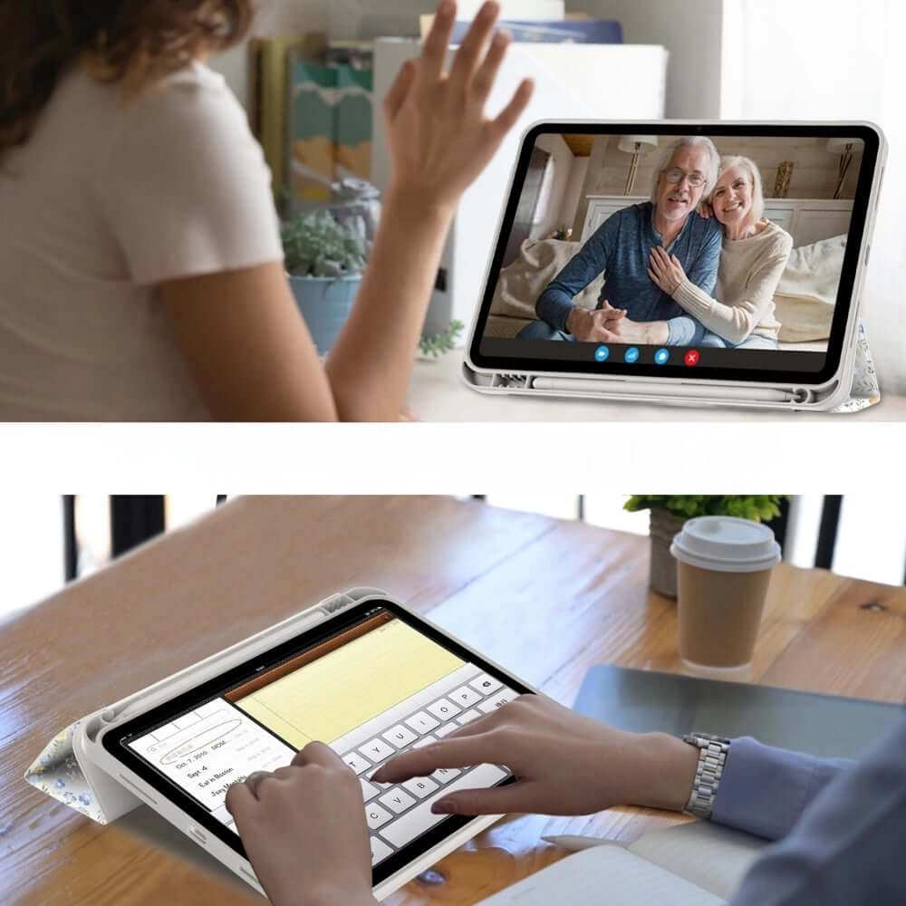 Schutzhülle für iPad 11" (A16) 2025, iPad 10,9" 10 gen. 2022, Tech-Protect SC Pen, Weiß mit floralem Muster