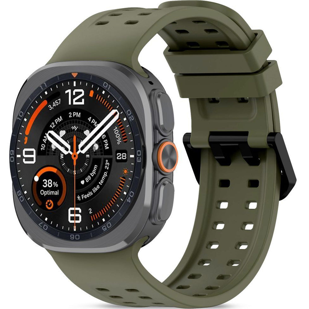 Perforiertes Armband für Galaxy Watch Ultra 2 / Ultra, Tech-Protect Silicone Air, Dunkelgrün