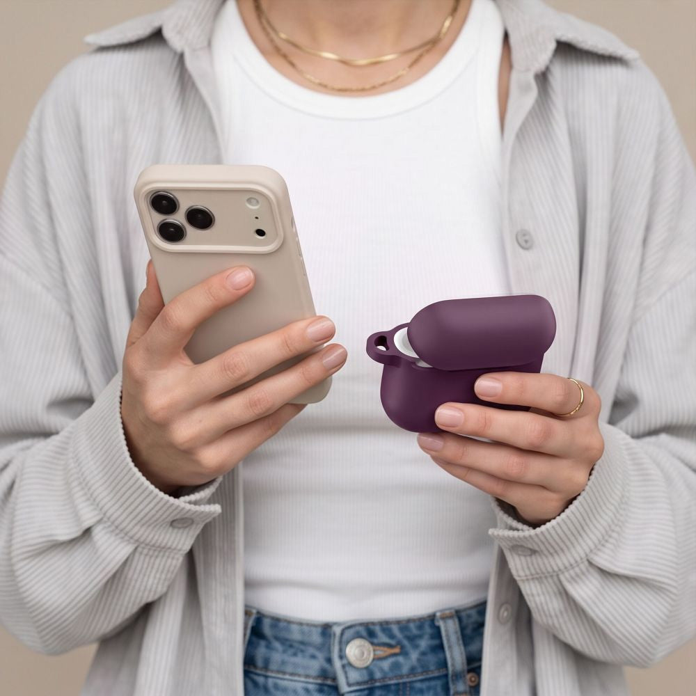 Schutzhülle für Apple AirPods 4, Apple AirPods 5, Tech-Protect Silicone Hook, Burgunderrot (3/7)
