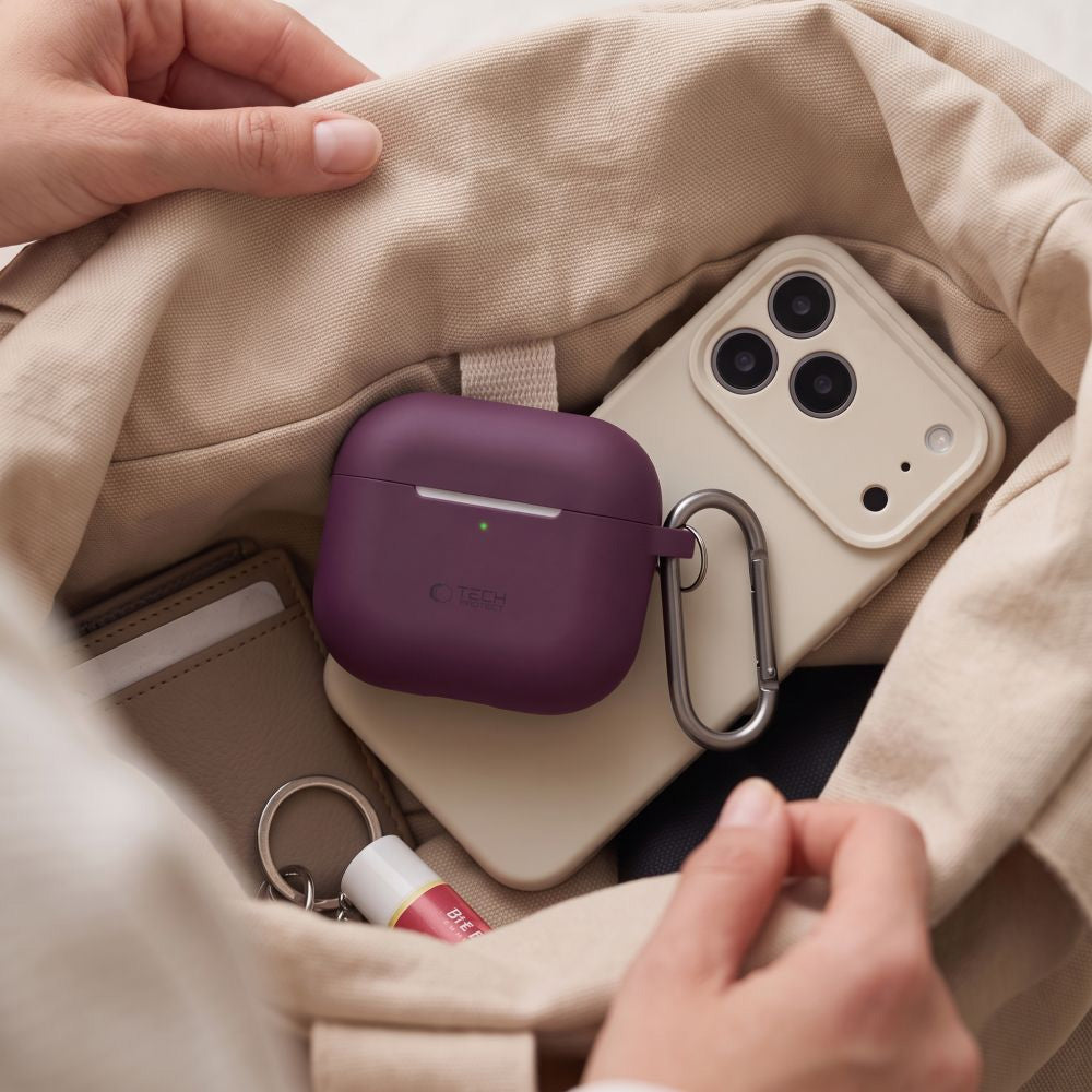 Schutzhülle für Apple AirPods 4, Apple AirPods 5, Tech-Protect Silicone Hook, Burgunderrot (4/7)
