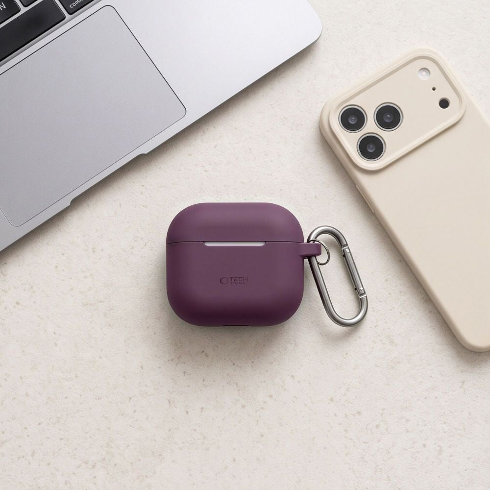 Schutzhülle für Apple AirPods 4, Apple AirPods 5, Tech-Protect Silicone Hook, Burgunderrot (5/7)