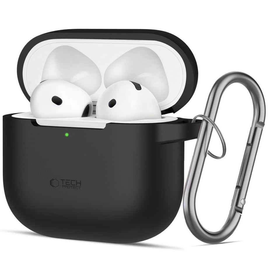 Schutzhülle für Apple AirPods 4, Tech-Protect Silicone Hook, Schwarz
