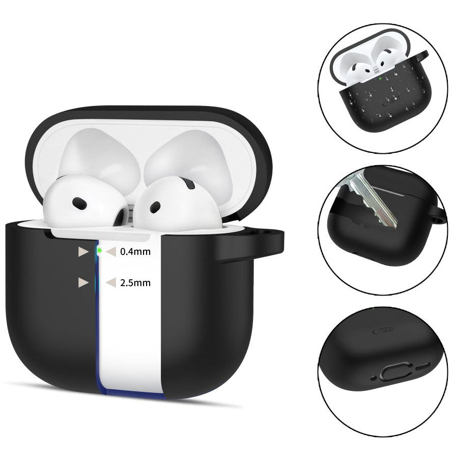 Schutzhülle für Apple AirPods 4, Tech-Protect Silicone Hook, Schwarz