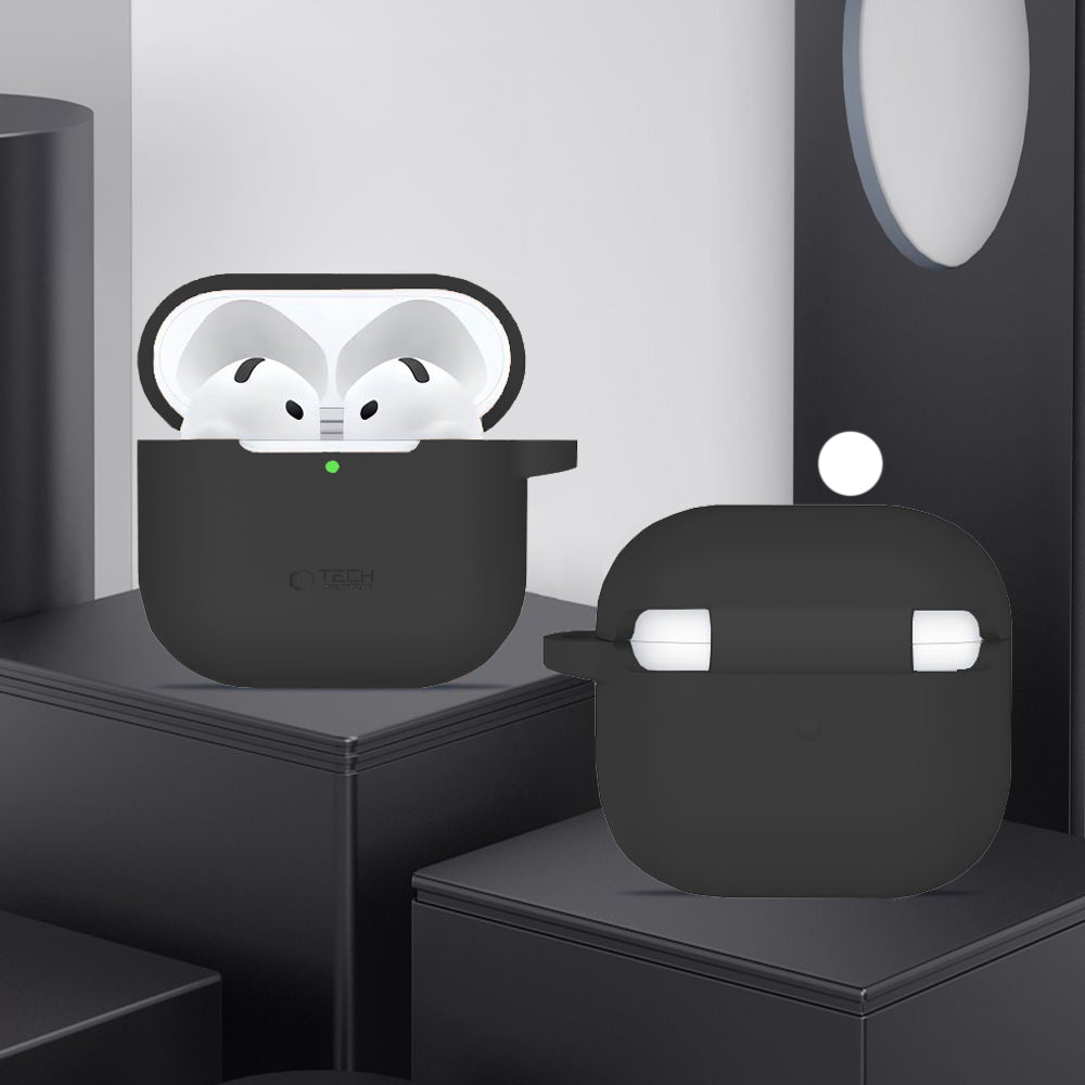 Schutzhülle für Apple AirPods 4, Tech-Protect Silicone Hook, Schwarz