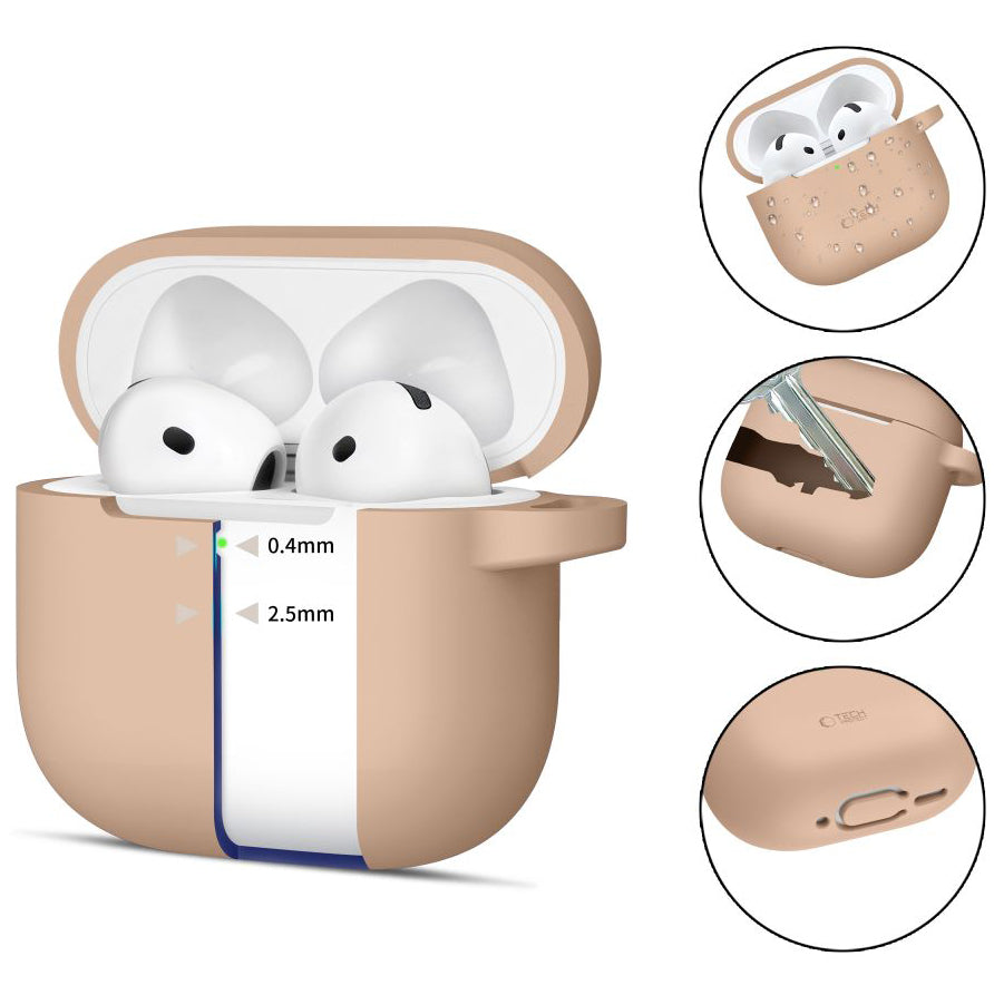 Schutzhülle für Apple AirPods 5 / 4, Tech-Protect Silicone Hook, Sandfarbe