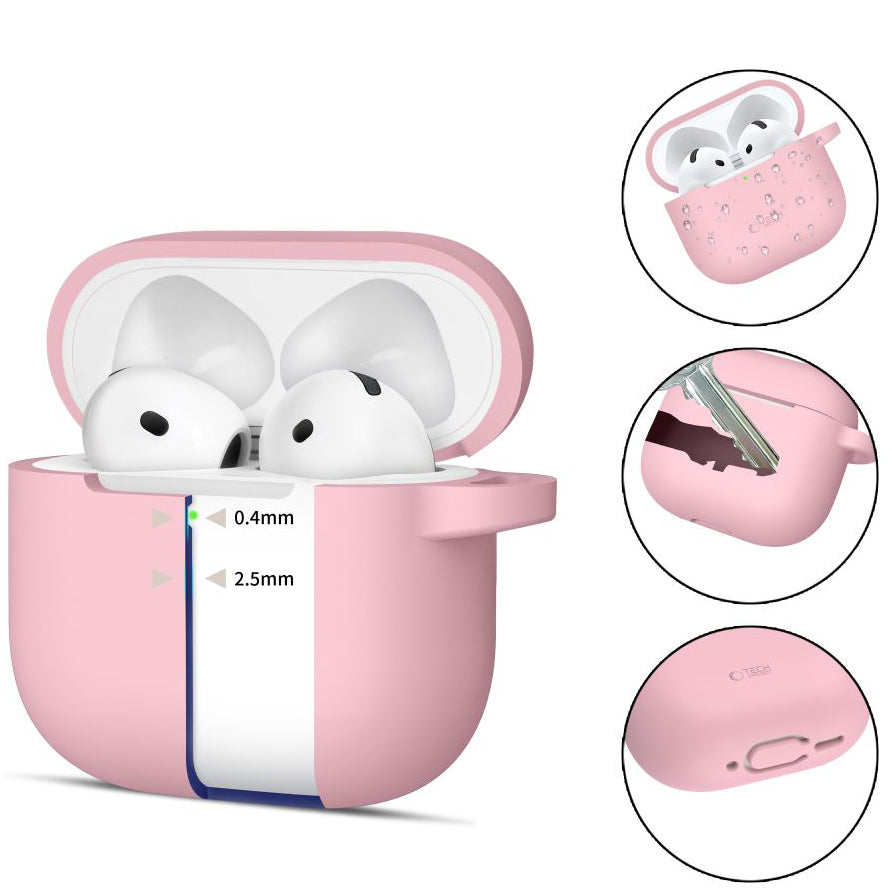 Schutzhülle für Apple AirPods 4, Tech-Protect Silicone Hook, Rosa