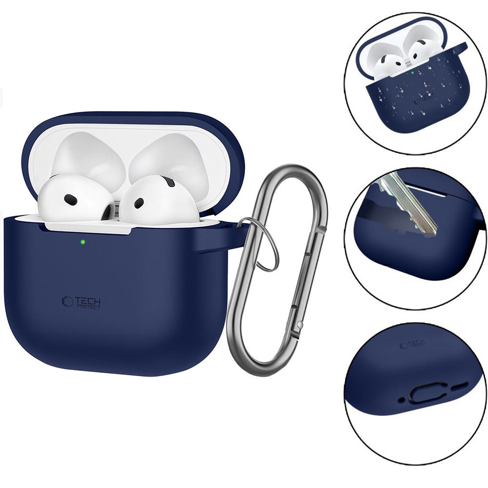 Schutzhülle für Apple AirPods 5 / 4, Tech-Protect Silicone Hook, Dunkelblau