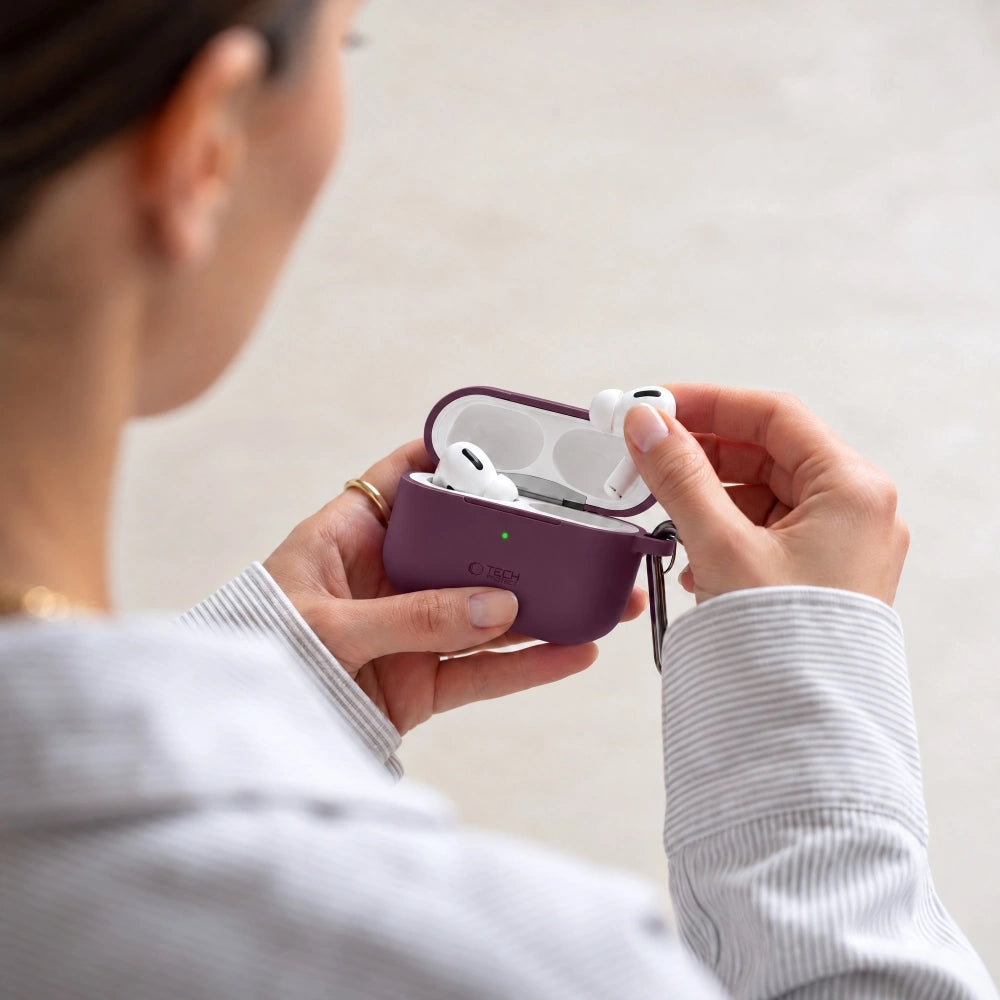 Schutzhülle für Apple AirPods Pro 3, Tech-Protect Silicone Hook, Burgunderrot (5/7)