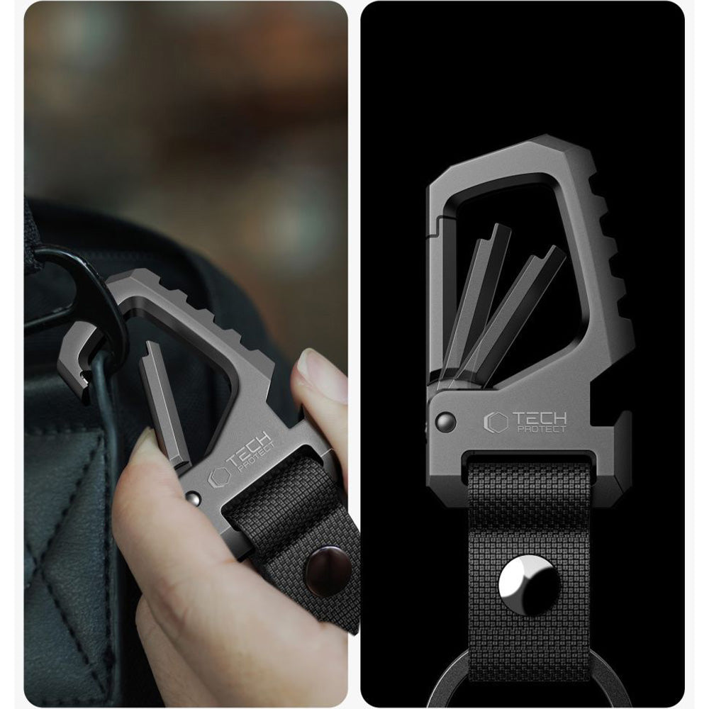 Schlüsselanhänger mit Karabiner und Flaschenöffner, Tech-Protect Slidelock Carabiner Keychain Gunmetal, Schwarz