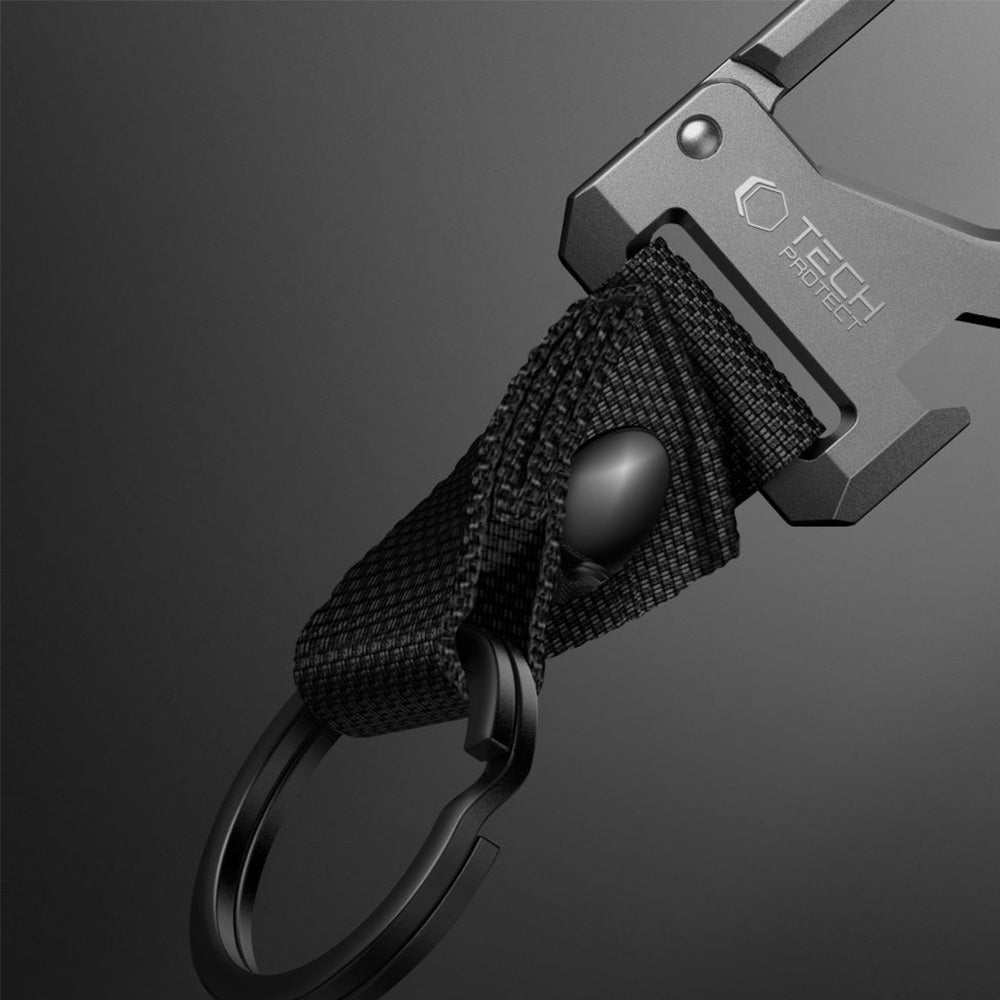 Schlüsselanhänger mit Karabiner und Flaschenöffner, Tech-Protect Slidelock Carabiner Keychain Gunmetal, Schwarz