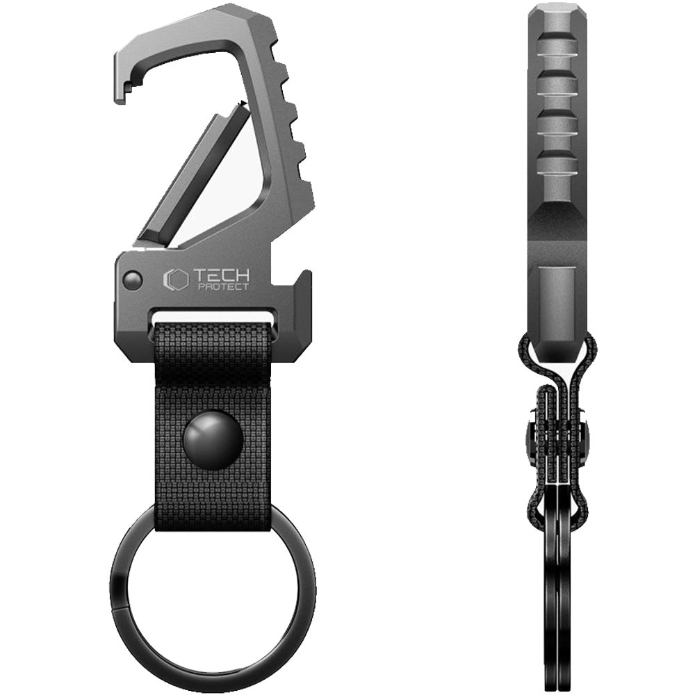 Schlüsselanhänger mit Karabiner und Flaschenöffner, Tech-Protect Slidelock Carabiner Keychain Gunmetal, Schwarz