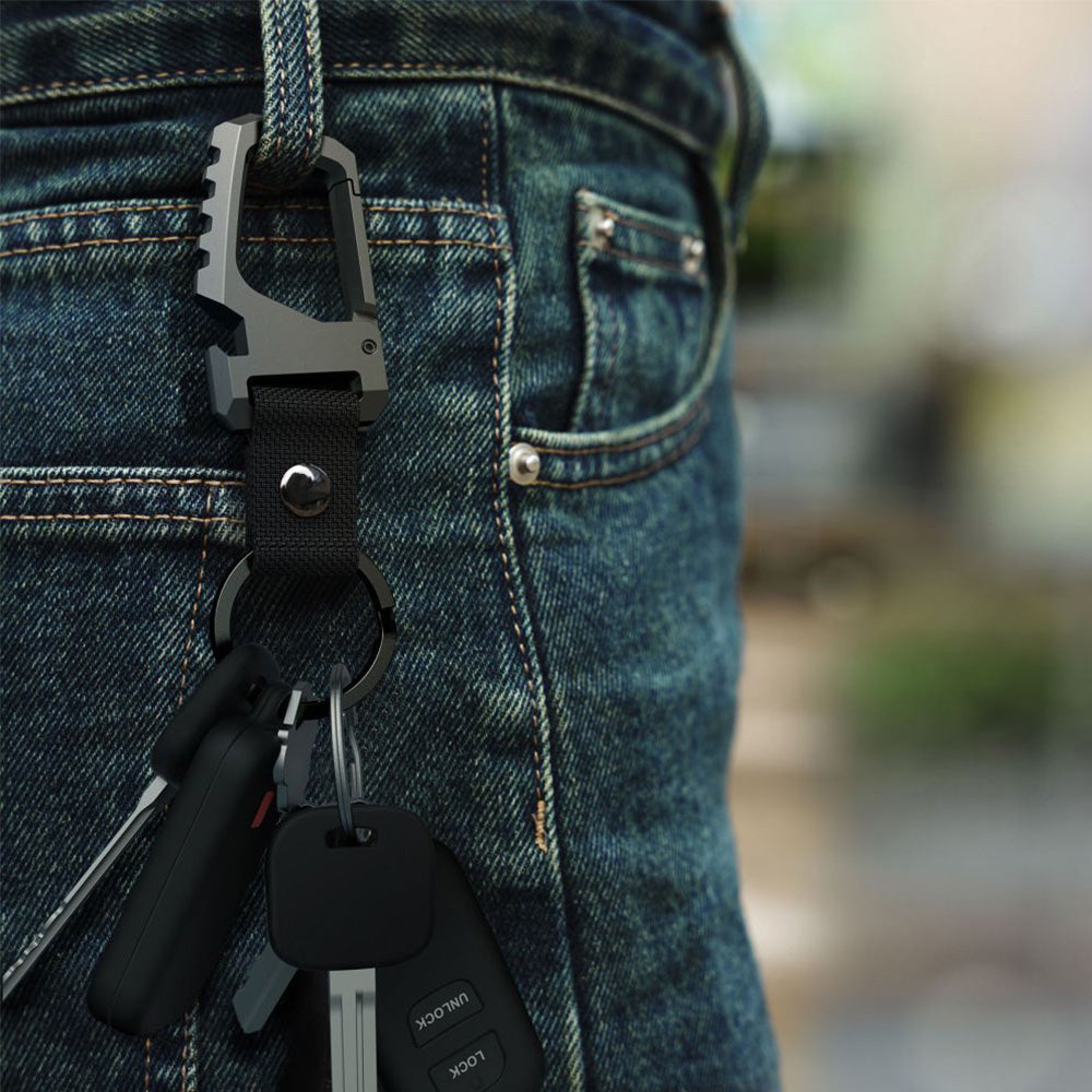 Schlüsselanhänger mit Karabiner und Flaschenöffner, Tech-Protect Slidelock Carabiner Keychain Gunmetal, Schwarz