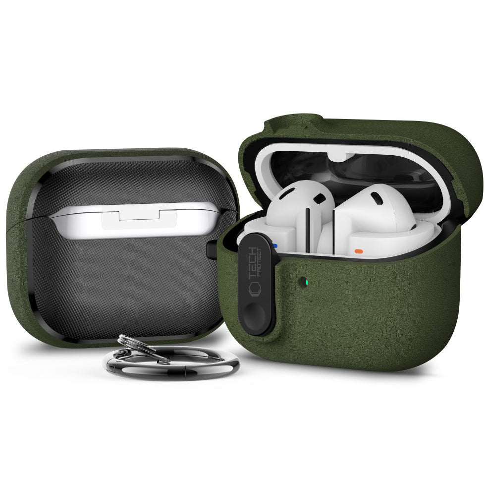 Schutzhülle für Galaxy Buds 3 / 3 FE / 3 Pro, Tech-Protect Slim Hook, Dunkelgrün