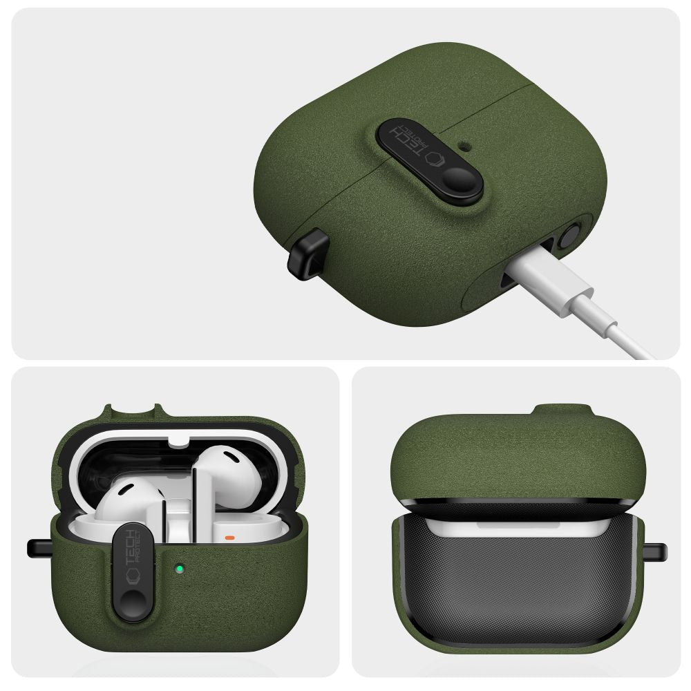Schutzhülle für Galaxy Buds 3 / 3 FE / 3 Pro, Tech-Protect Slim Hook, Dunkelgrün