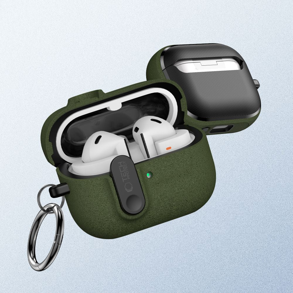Schutzhülle für Galaxy Buds 3 / 3 FE / 3 Pro, Tech-Protect Slim Hook, Dunkelgrün