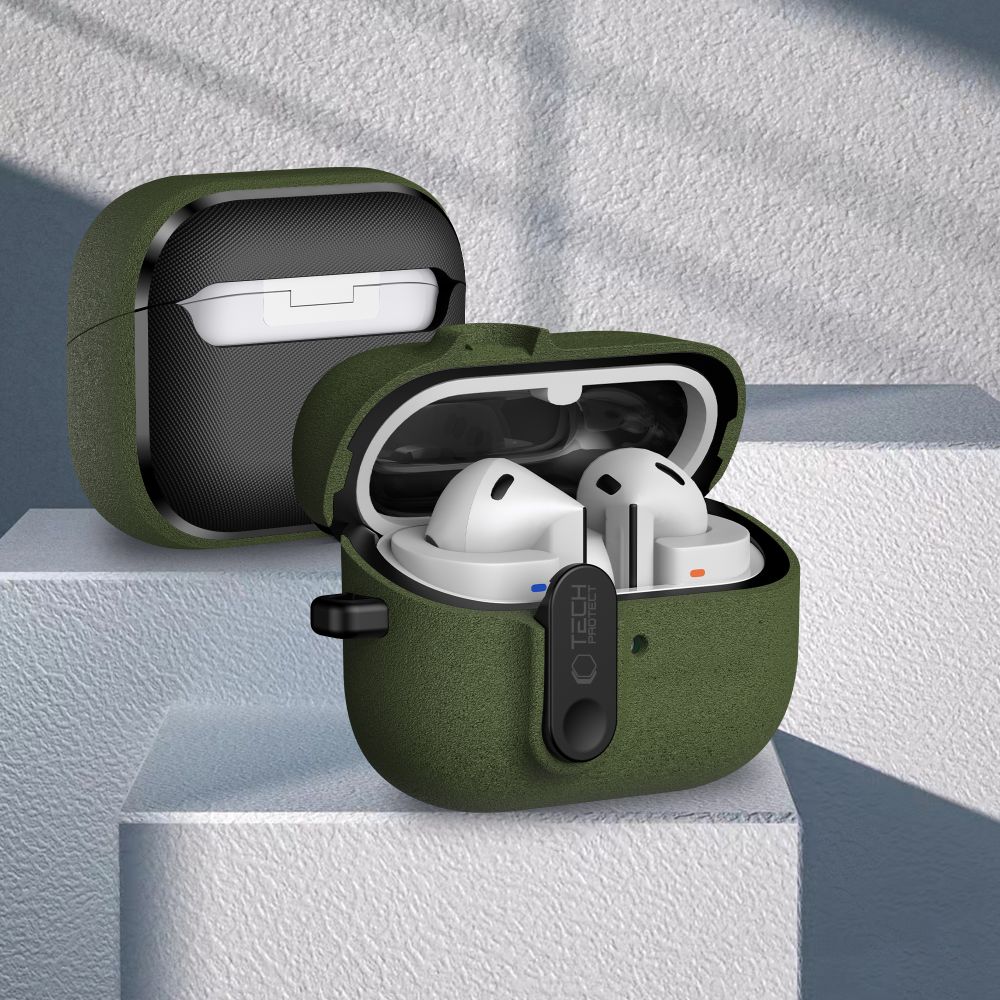 Schutzhülle für Galaxy Buds 3 / 3 FE / 3 Pro, Tech-Protect Slim Hook, Dunkelgrün