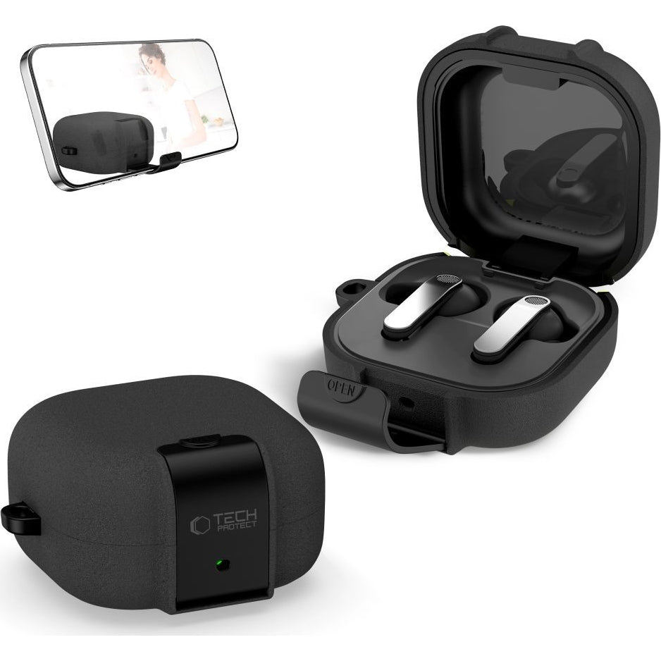 Schutzhülle Tech-Protect Slim Hook für Samsung Galaxy Buds 4 / 4 Pro, Schwarz