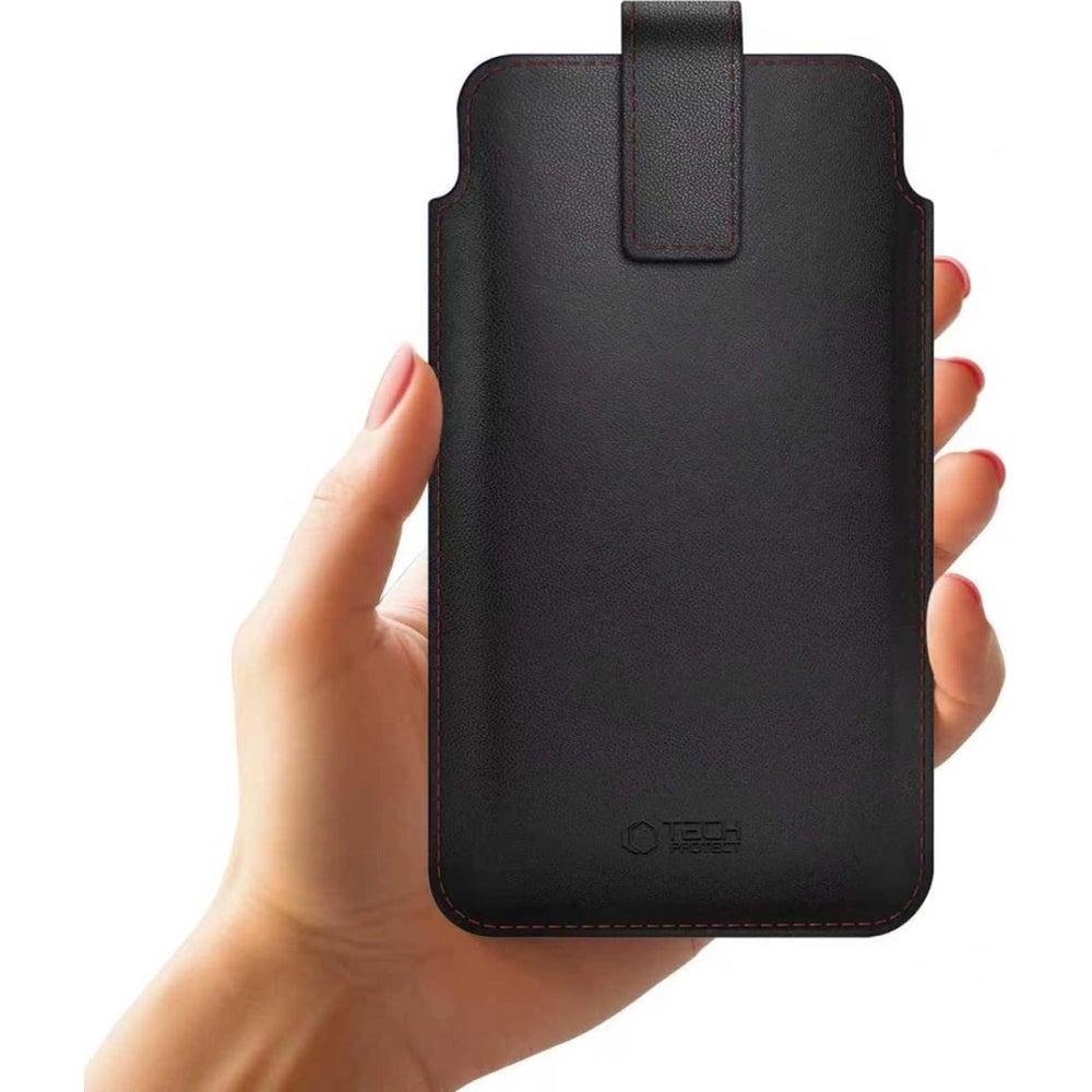 Tech-Protect SM65 Universal-Handytasche 6" - 6,9“, Schwarz mit roten Elementen