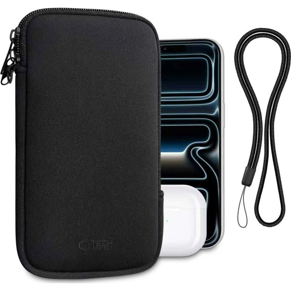 Universelle Tasche mit Trageband Tech-Protect SM70 Universal Phone Pouch 6" - 7,2“, Schwarz